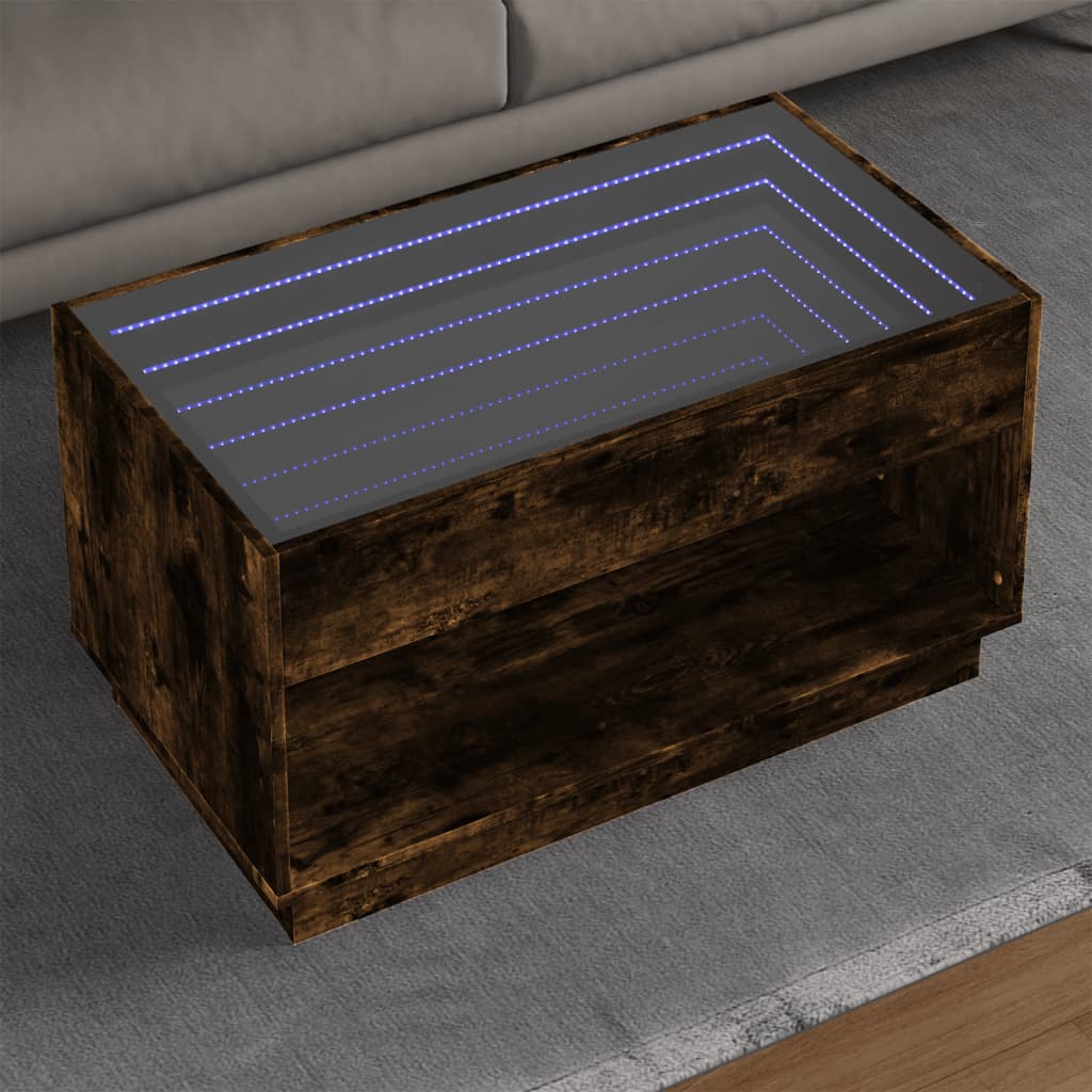 Table basse avec LED infini chêne fumé 90x50x50 cm - Tables basses