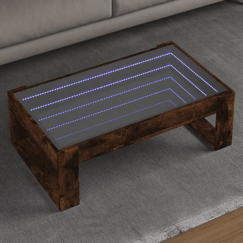 Table basse avec LED infini chêne fumé 90x53x30 cm - Tables basses