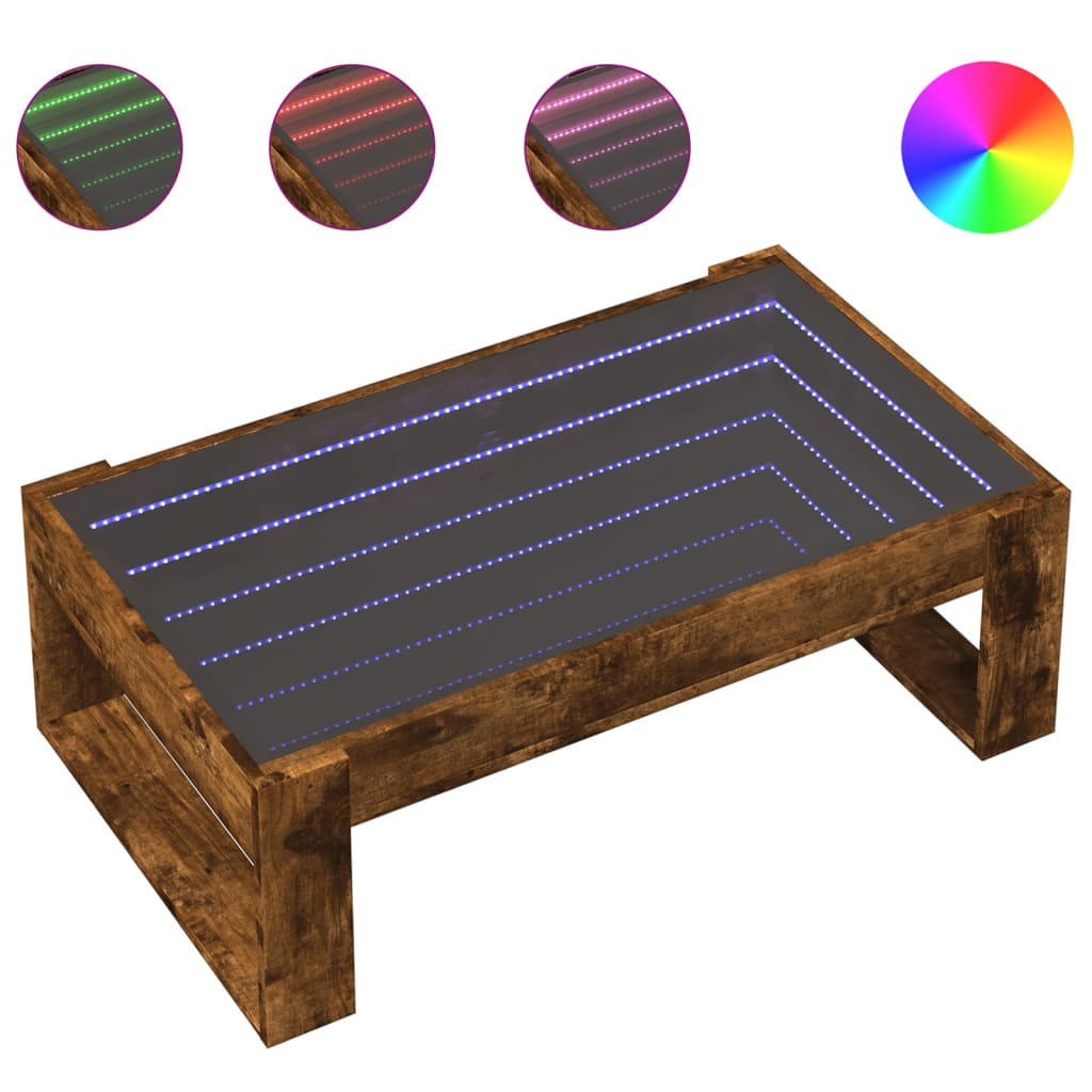 Table basse avec LED infini chêne fumé 90x53x30 cm - Tables basses