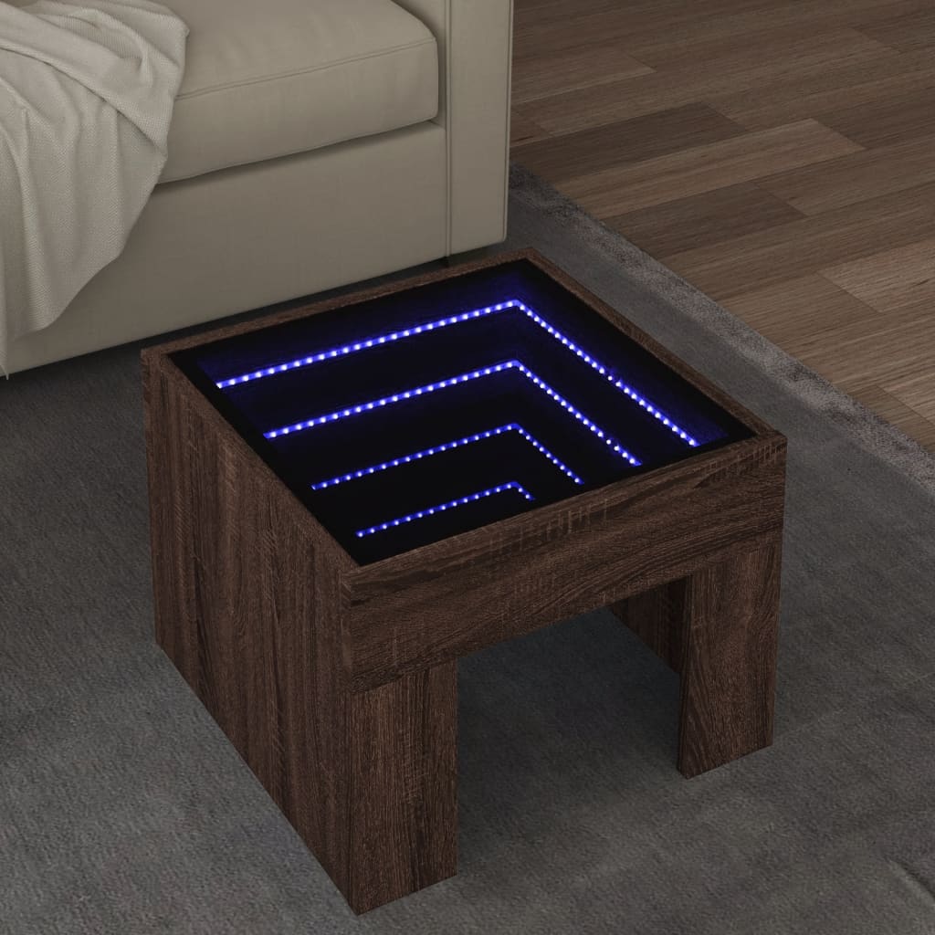 Table basse avec LED infini chêne marron 40x40x30 cm - Tables basses