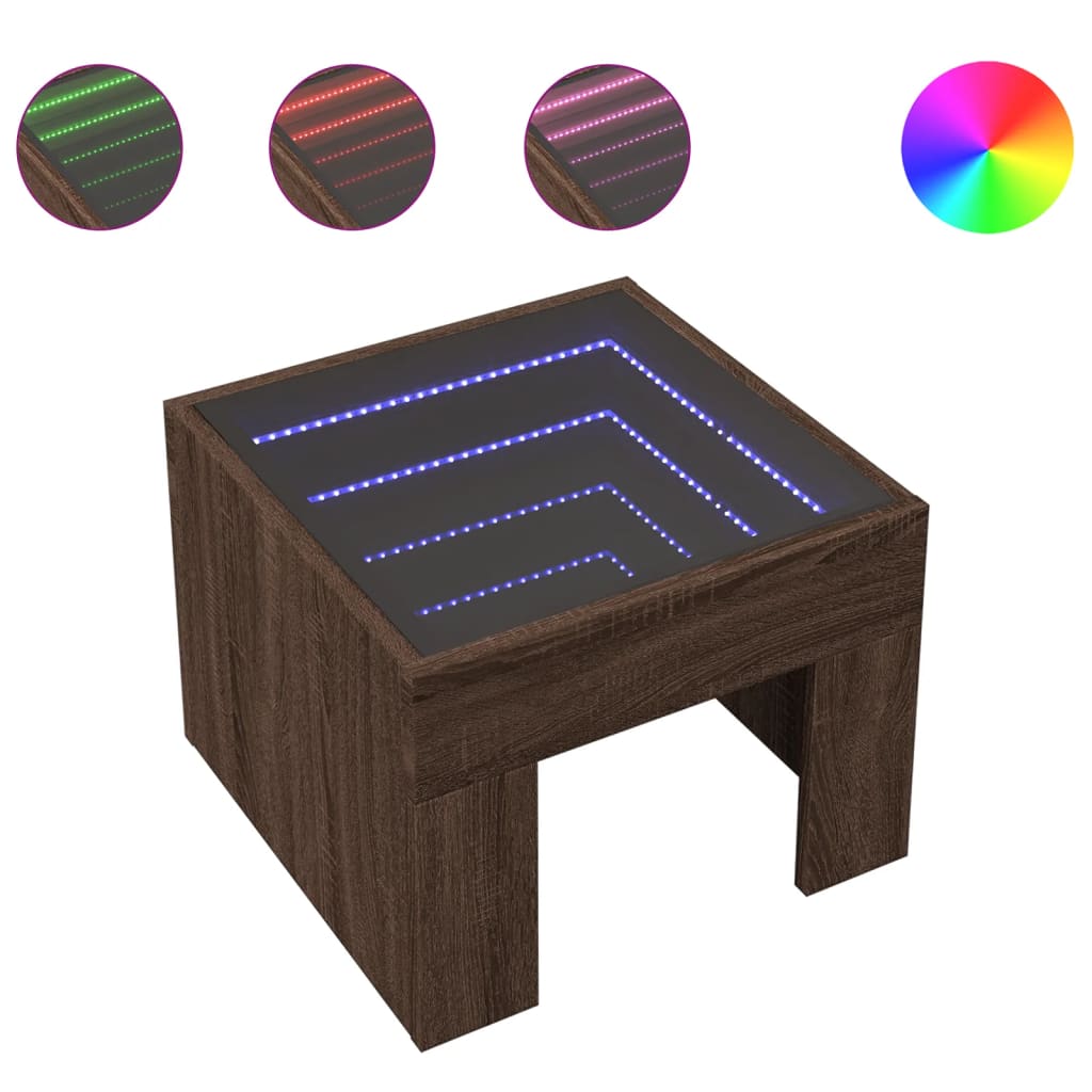 Table basse avec LED infini chêne marron 40x40x30 cm - Tables basses