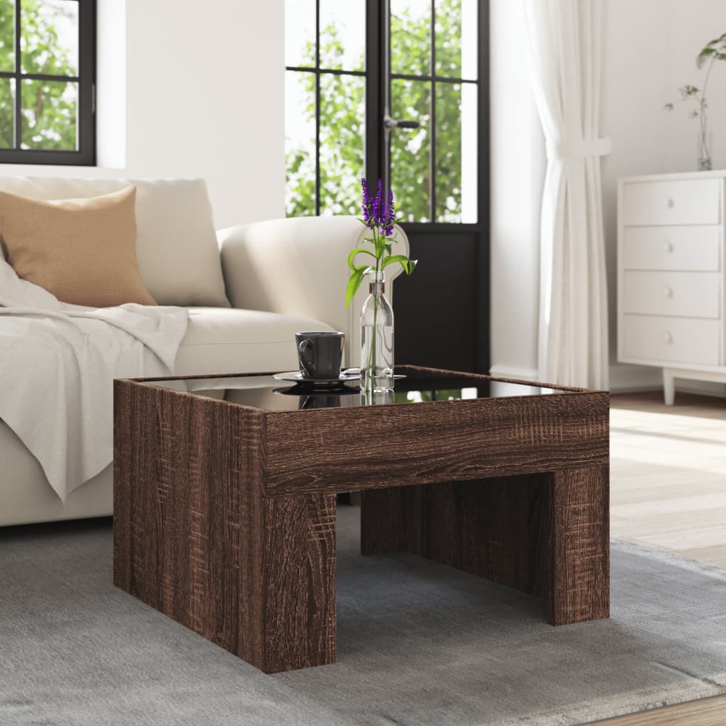 Table basse avec LED infini chêne marron 50x50x30 cm - Tables basses