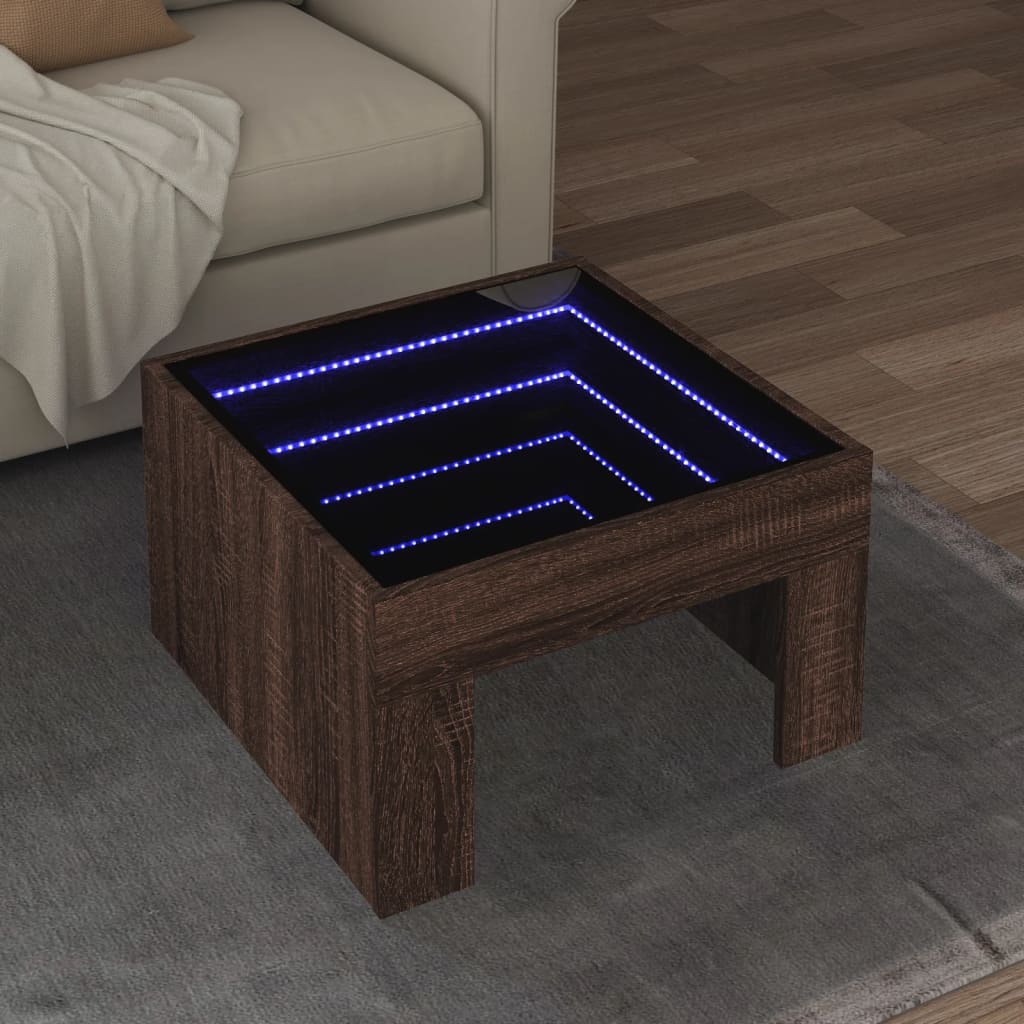 Table basse avec LED infini chêne marron 50x50x30 cm - Tables basses