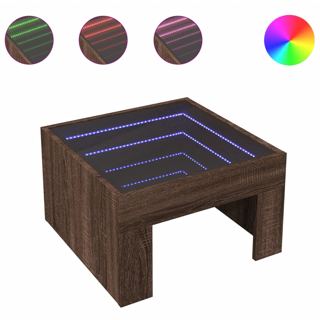 Table basse avec LED infini chêne marron 50x50x30 cm - Tables basses