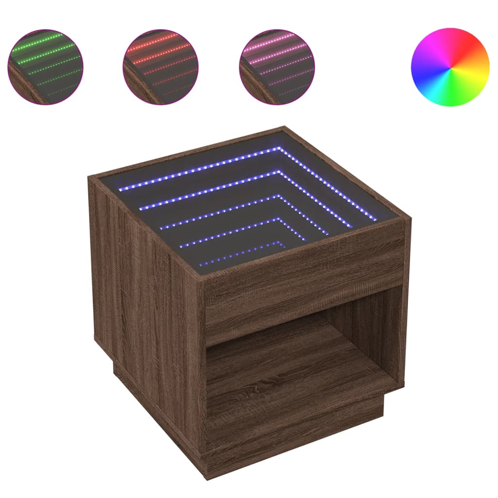 Table basse avec LED infini chêne marron 50x50x50 cm - Tables basses