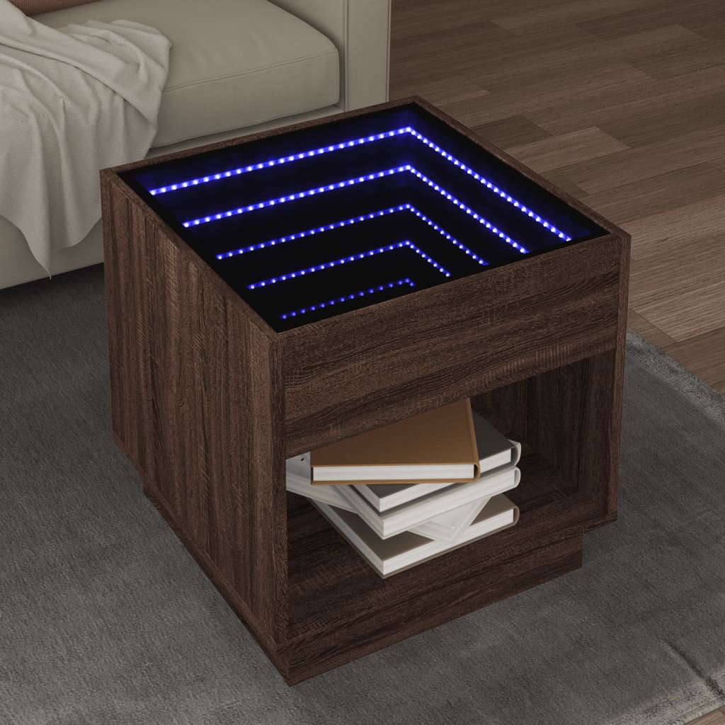 Table basse avec LED infini chêne marron 50x50x50 cm - Tables basses