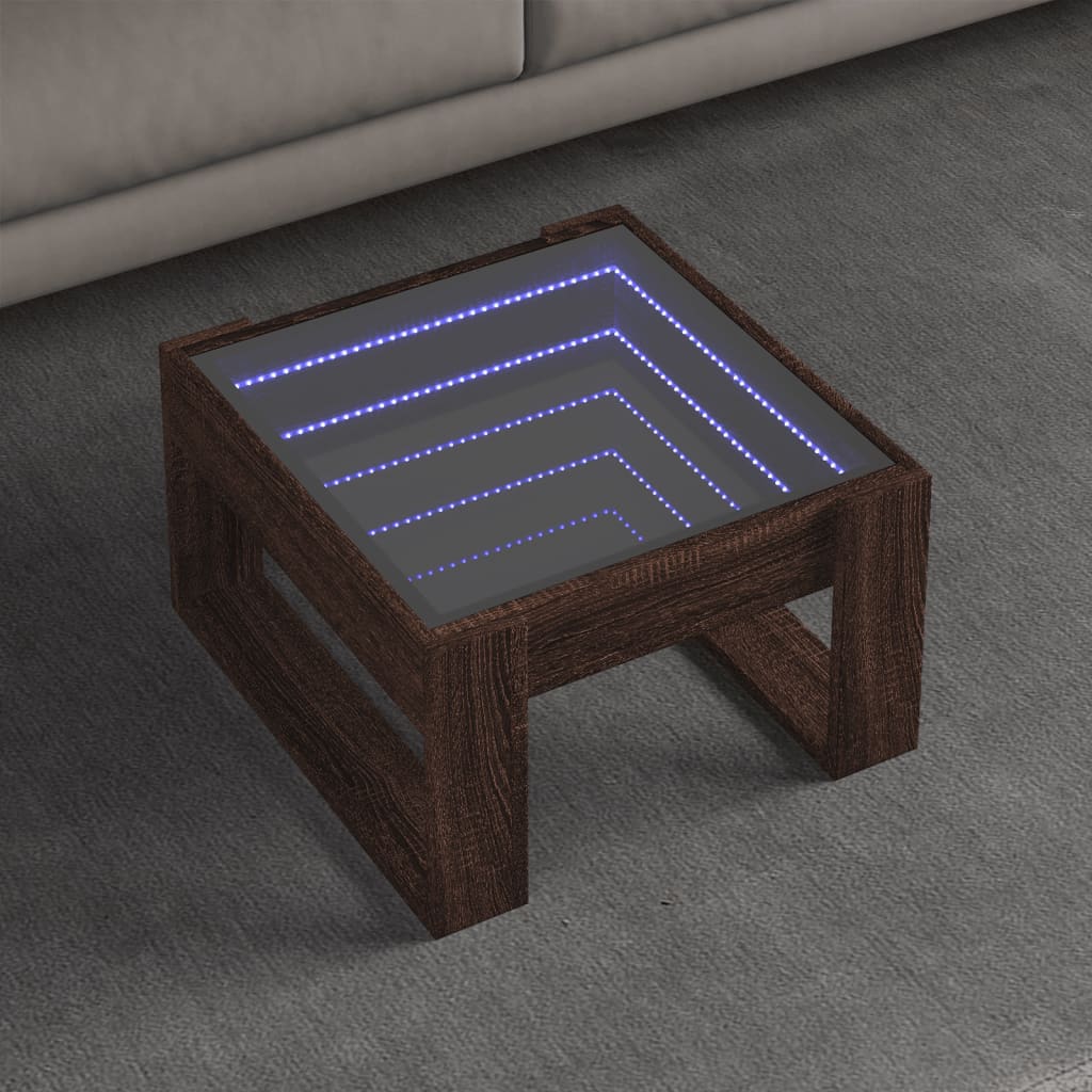 Table basse avec LED infini chêne marron 50x53x30 cm - Tables basses