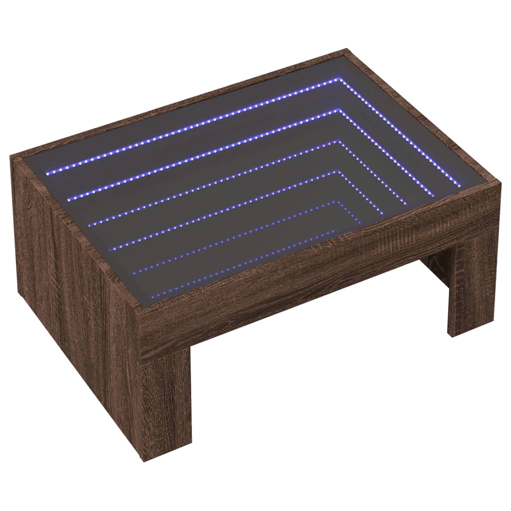Table basse avec LED infini chêne marron 70x50x30 cm - Tables basses