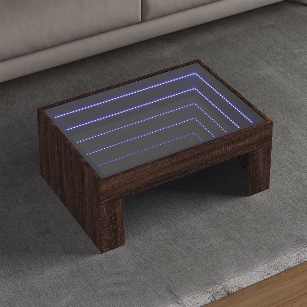 Table basse avec LED infini chêne marron 70x50x30 cm - Tables basses