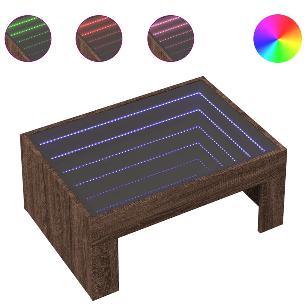 Table basse avec LED infini chêne marron 70x50x30 cm - Tables basses