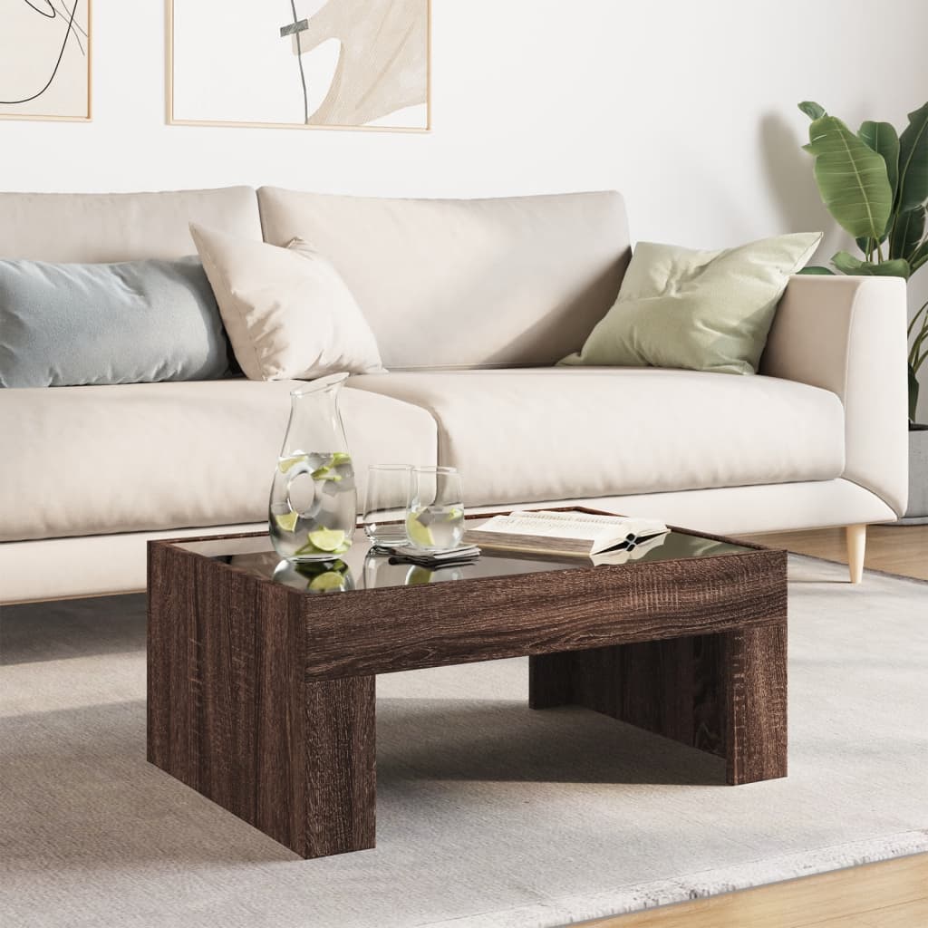 Table basse avec LED infini chêne marron 70x50x30 cm - Tables basses