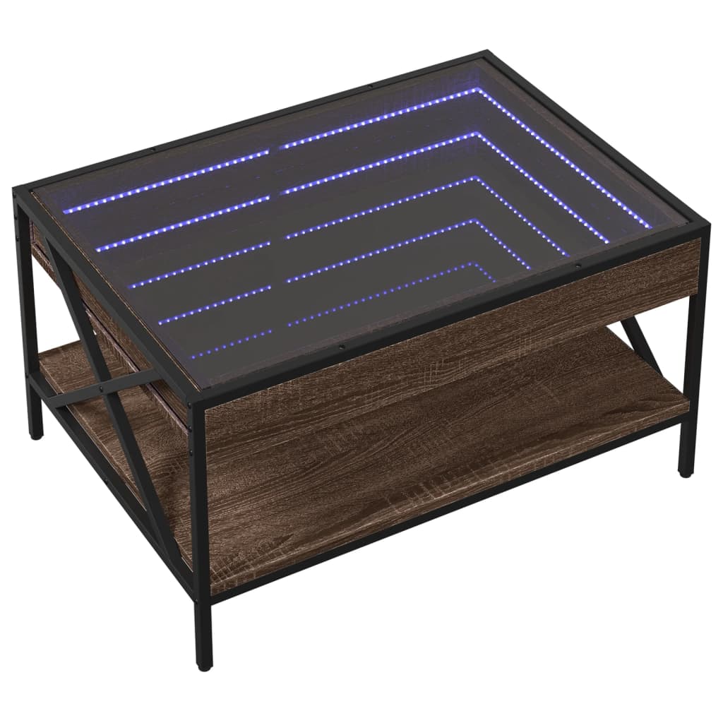 Table basse avec LED infini chêne marron 70x50x38 cm - Tables basses