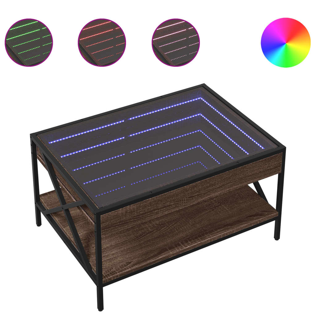 Table basse avec LED infini chêne marron 70x50x38 cm - Tables basses