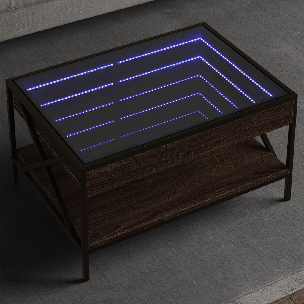 Table basse avec LED infini chêne marron 70x50x38 cm - Tables basses