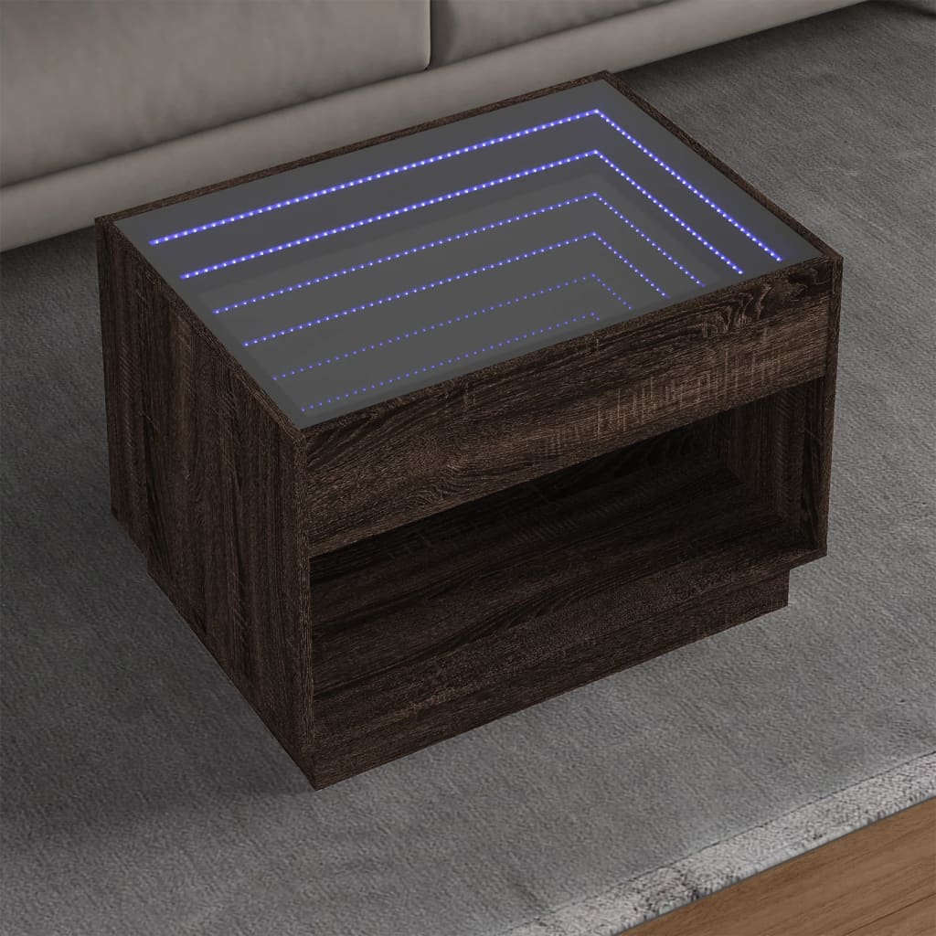 Table basse avec LED infini chêne marron 70x50x50 cm - Tables basses