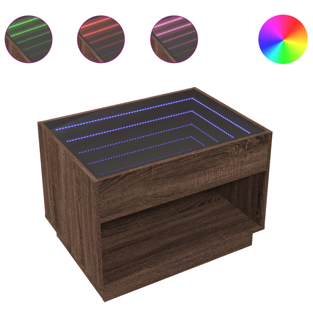 Table basse avec LED infini chêne marron 70x50x50 cm - Tables basses