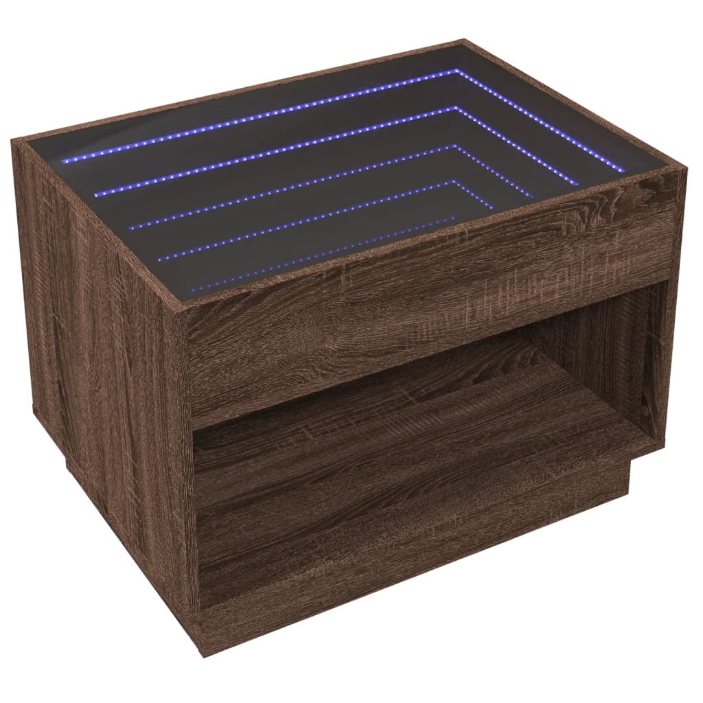 Table basse avec LED infini chêne marron 70x50x50 cm - Tables basses