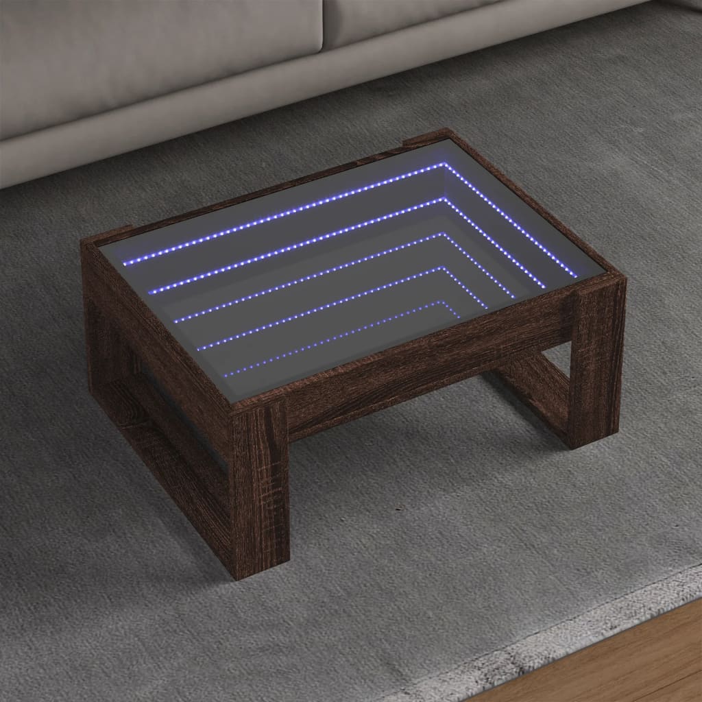 Table basse avec LED infini chêne marron 70x53x30 cm - Tables basses
