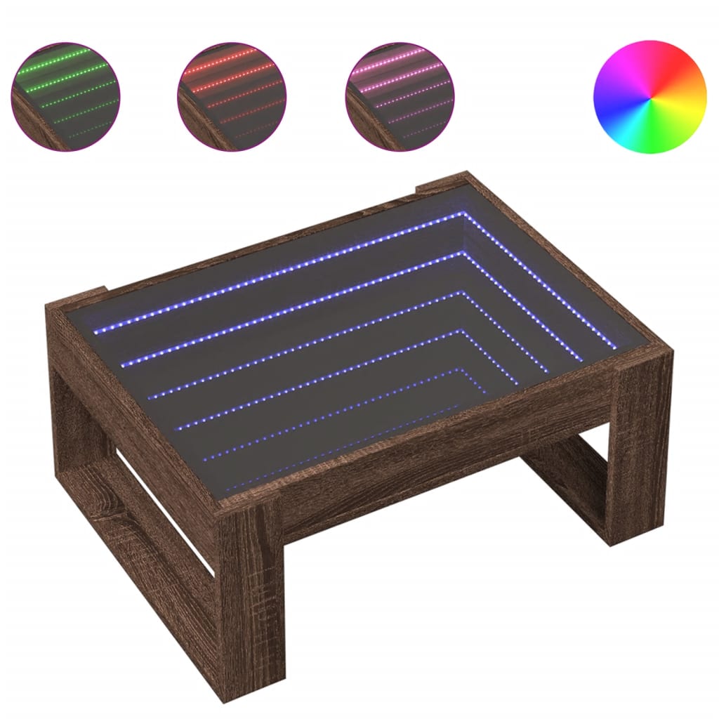 Table basse avec LED infini chêne marron 70x53x30 cm - Tables basses