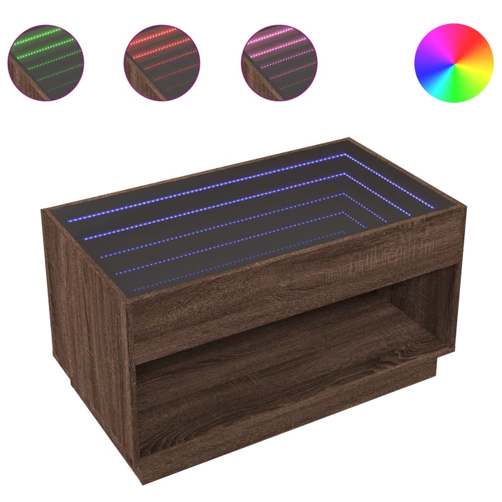 Table basse avec LED infini chêne marron 90x50x50 cm - Tables basses