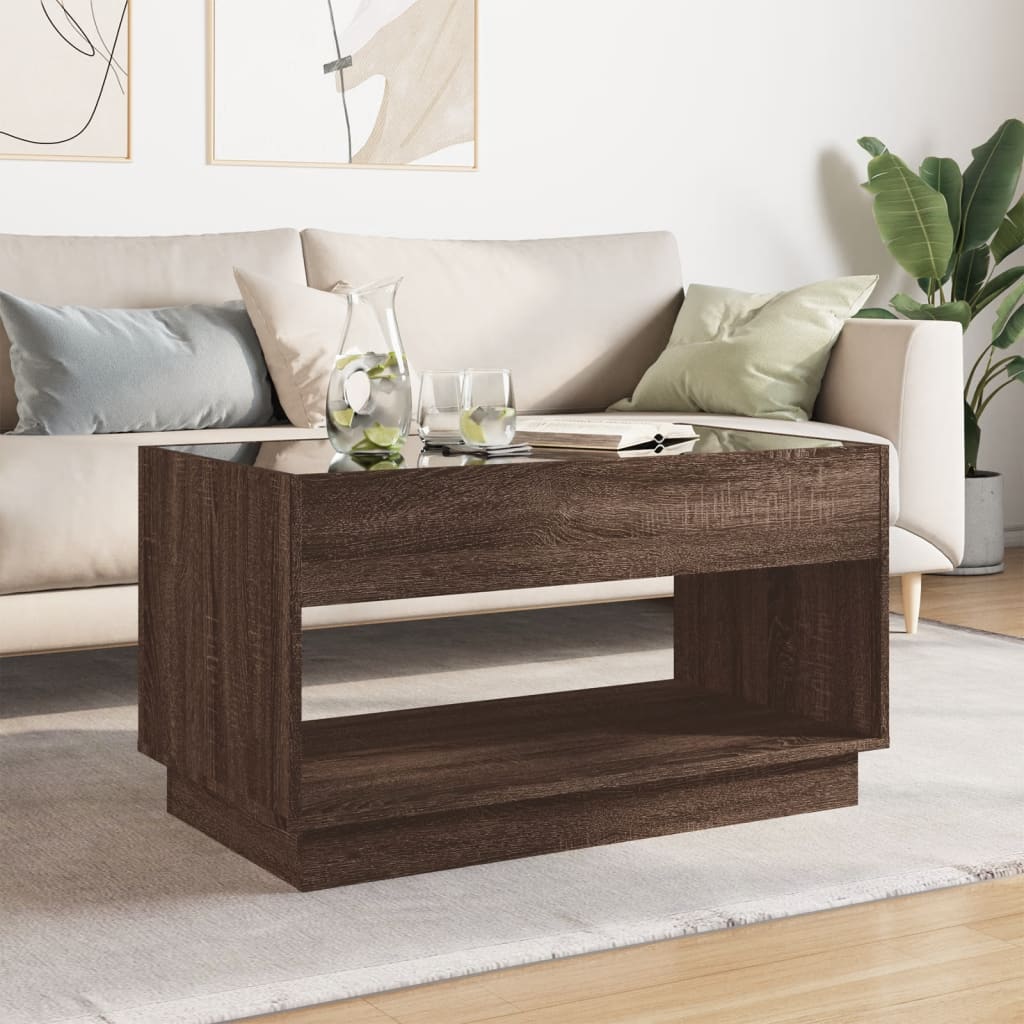 Table basse avec LED infini chêne marron 90x50x50 cm - Tables basses