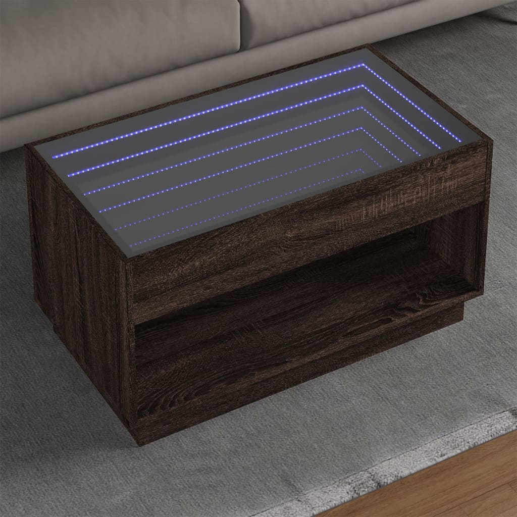 Table basse avec LED infini chêne marron 90x50x50 cm - Tables basses