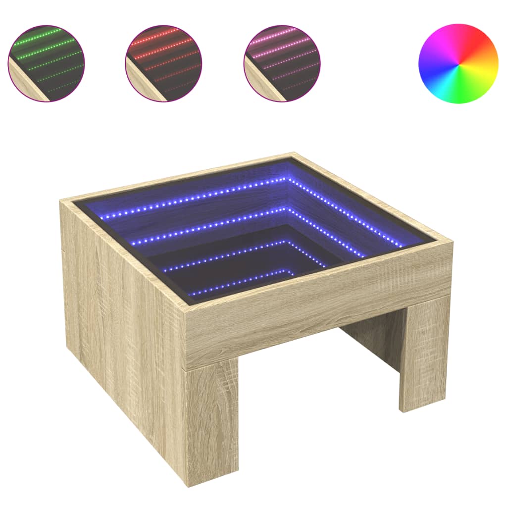 Table basse avec LED infini chêne sonoma 50x50x30 cm - Tables basses