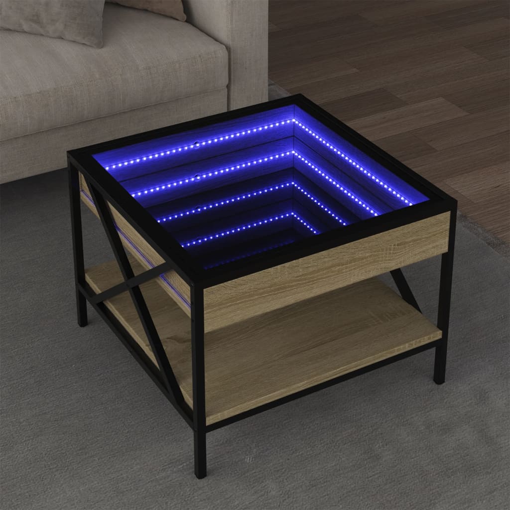 Table basse avec LED infini chêne sonoma 50x50x38 cm - Tables basses