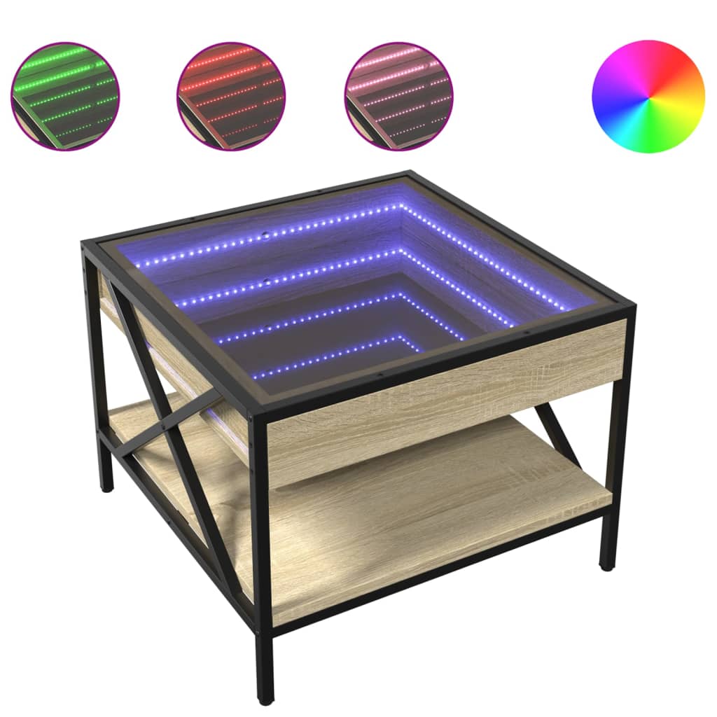 Table basse avec LED infini chêne sonoma 50x50x38 cm - Tables basses