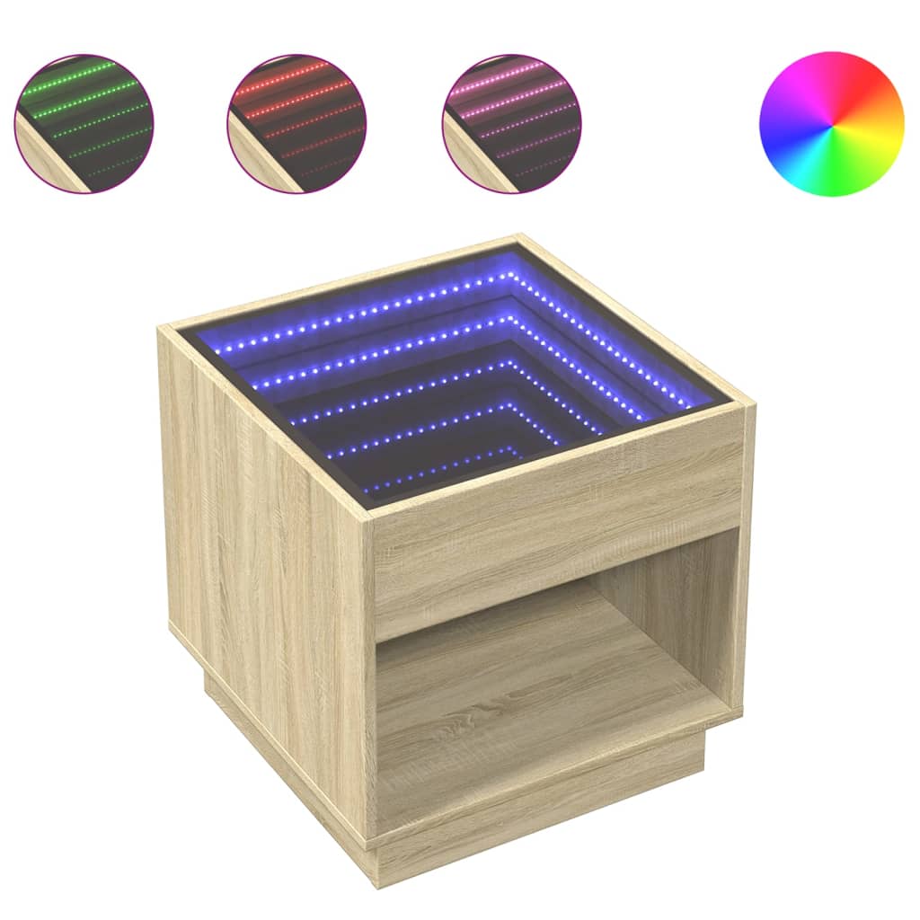 Table basse avec LED infini chêne sonoma 50x50x50 cm - Tables basses