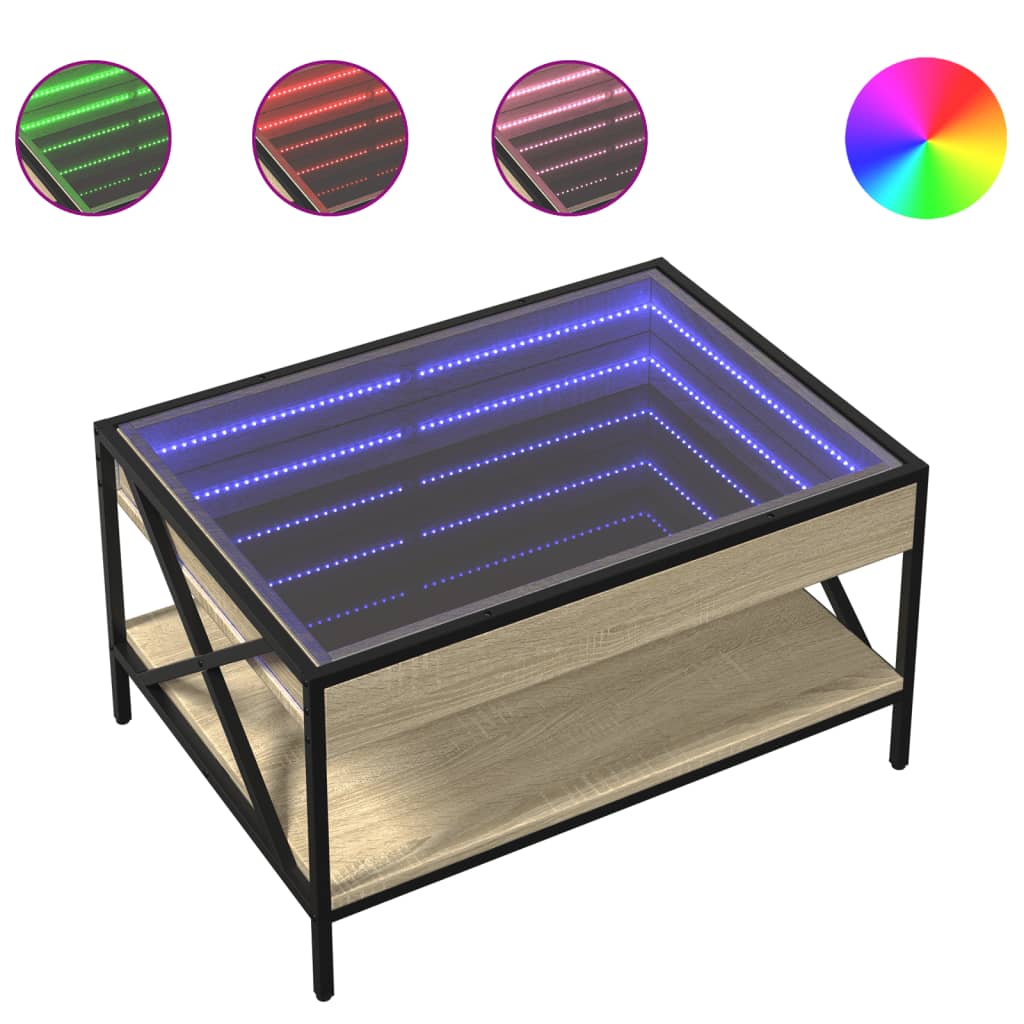 Table basse avec LED infini chêne sonoma 70x50x38 cm - Tables basses