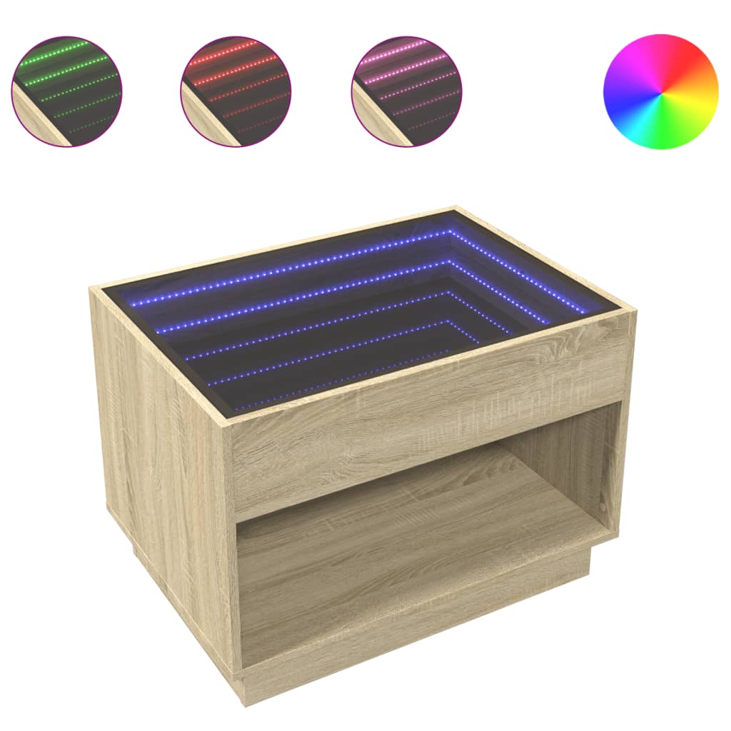 Table basse avec LED infini chêne sonoma 70x50x50 cm - Tables basses