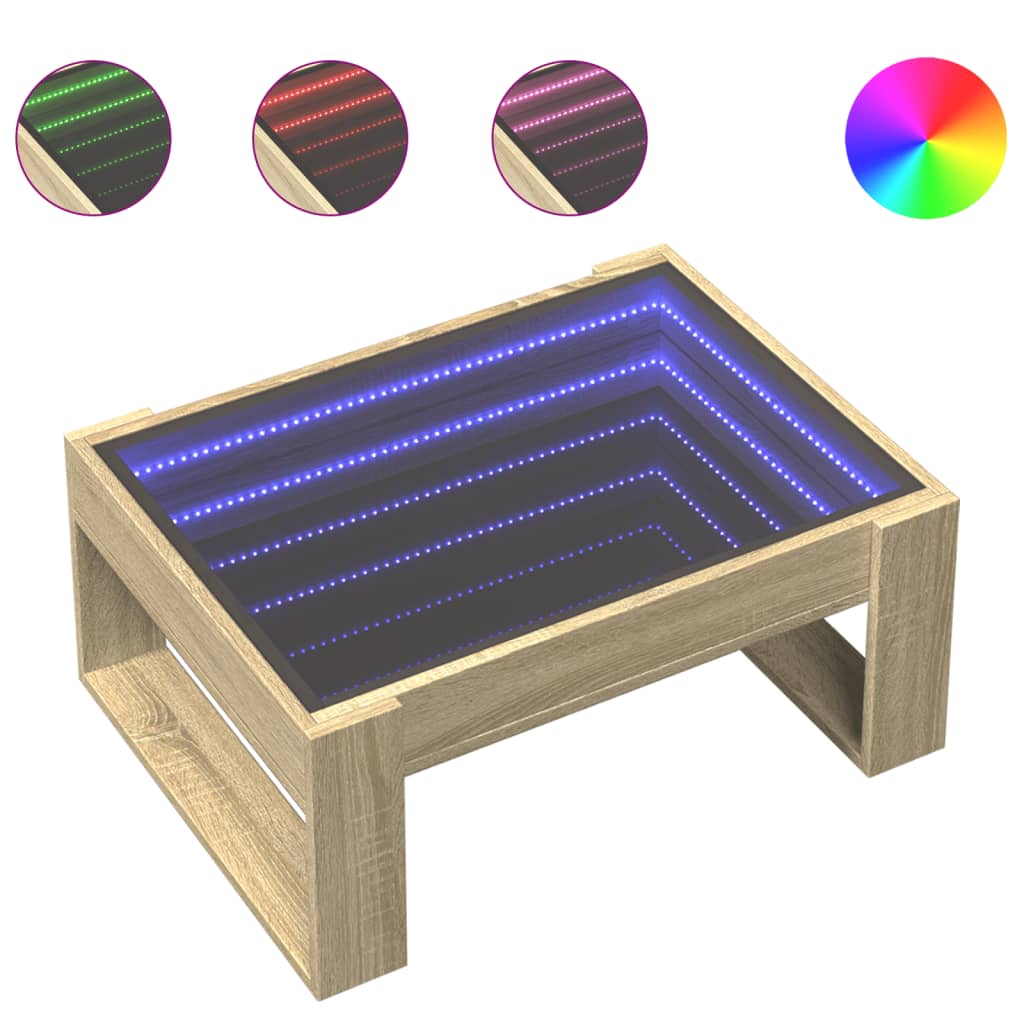 Table basse avec LED infini chêne sonoma 70x53x30 cm - Tables basses