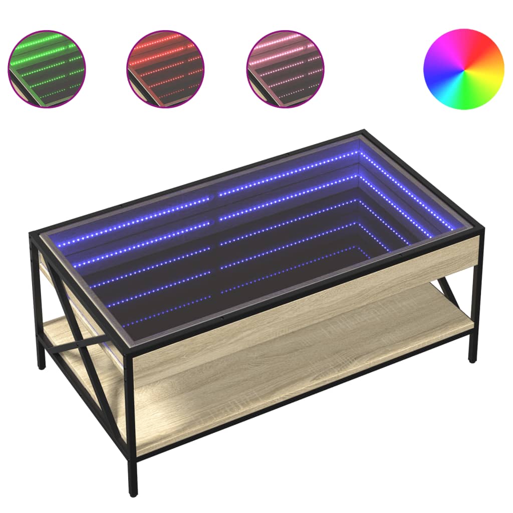 Table basse avec LED infini chêne sonoma 90x50x38 cm - Tables basses