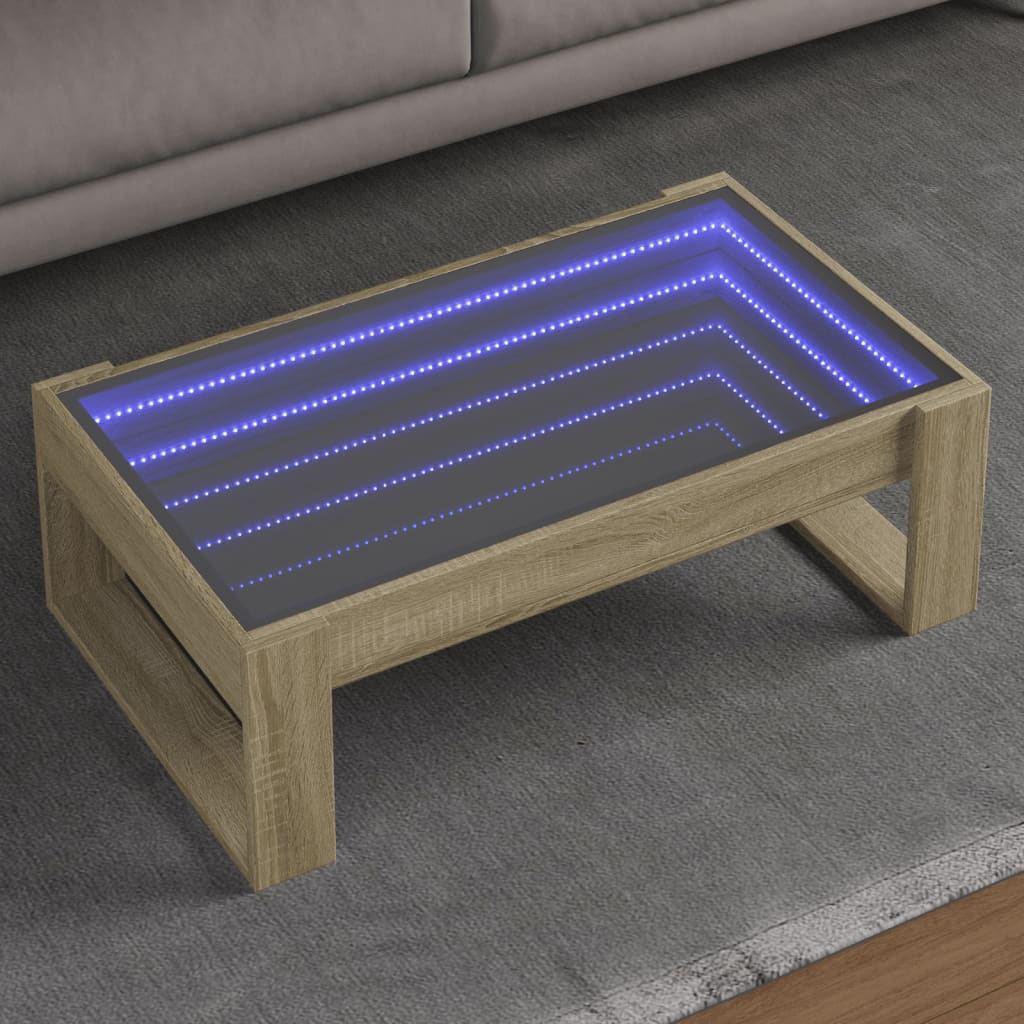 Table basse avec LED infini chêne sonoma 90x53x30 cm - Tables basses