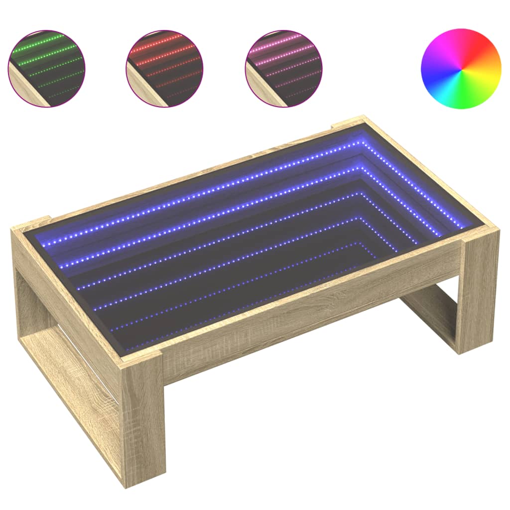 Table basse avec LED infini chêne sonoma 90x53x30 cm - Tables basses
