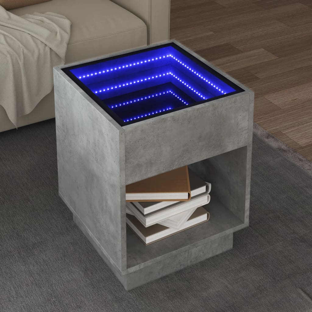 Table basse avec LED infini gris béton 40x40x50 cm - Tables basses