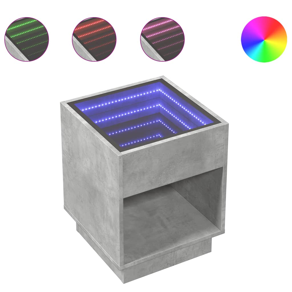 Table basse avec LED infini gris béton 40x40x50 cm - Tables basses