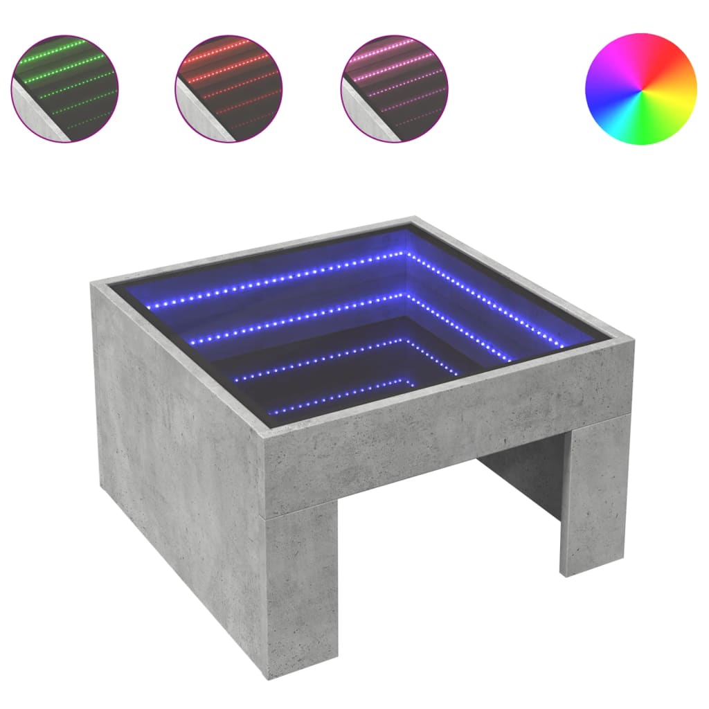 Table basse avec LED infini gris béton 50x50x30 cm - Tables basses