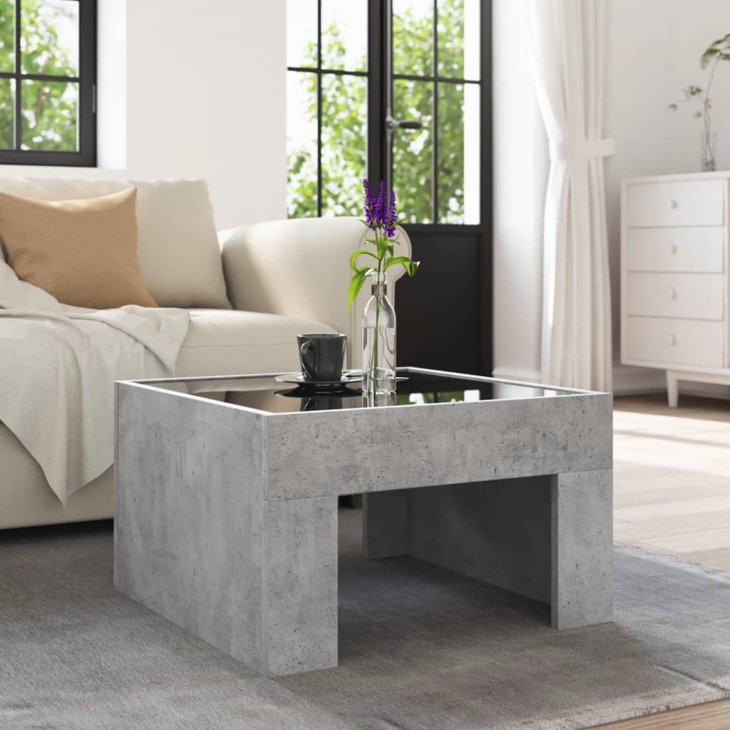 Table basse avec LED infini gris béton 50x50x30 cm - Tables basses