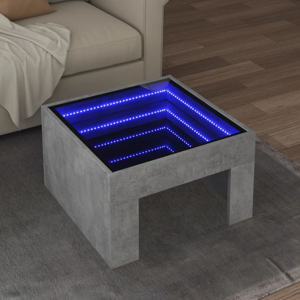 Table basse avec LED infini gris béton 50x50x30 cm - Tables basses