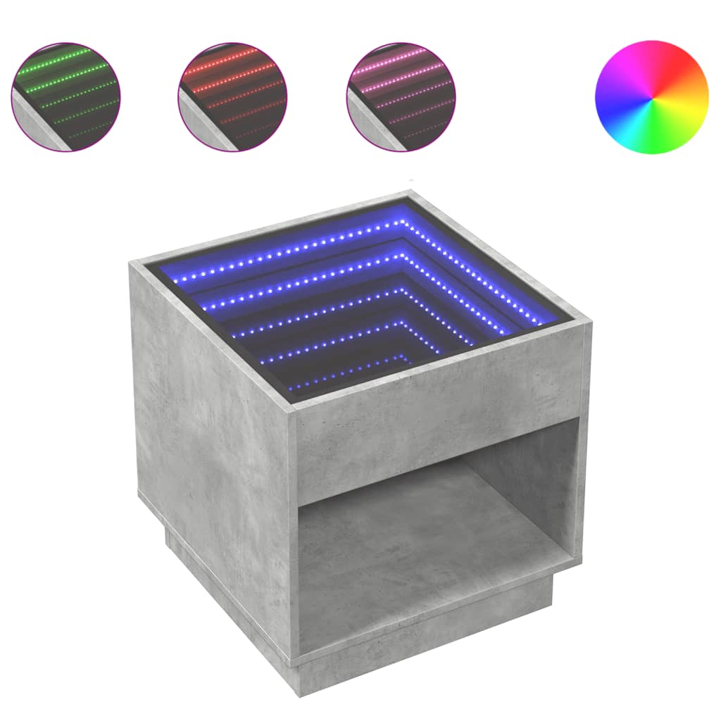 Table basse avec LED infini gris béton 50x50x50 cm - Tables basses