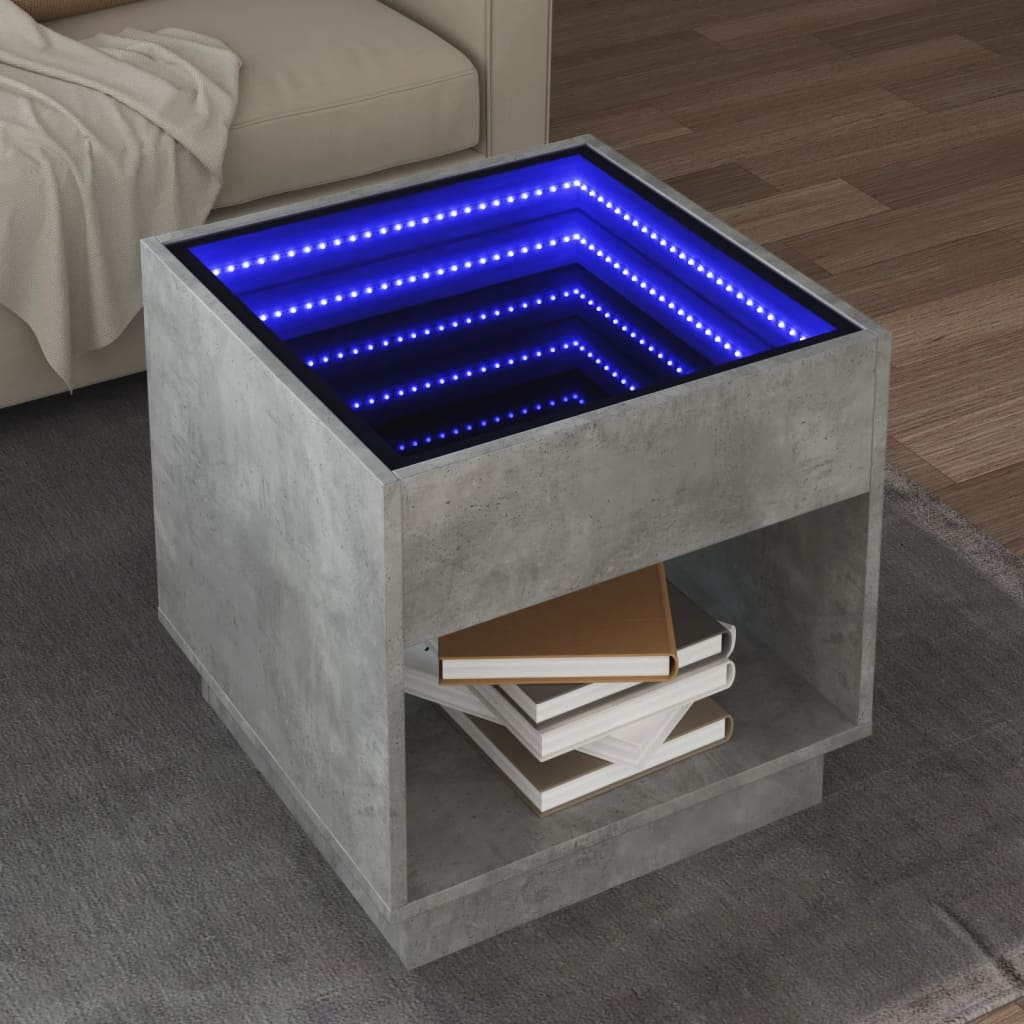 Table basse avec LED infini gris béton 50x50x50 cm - Tables basses