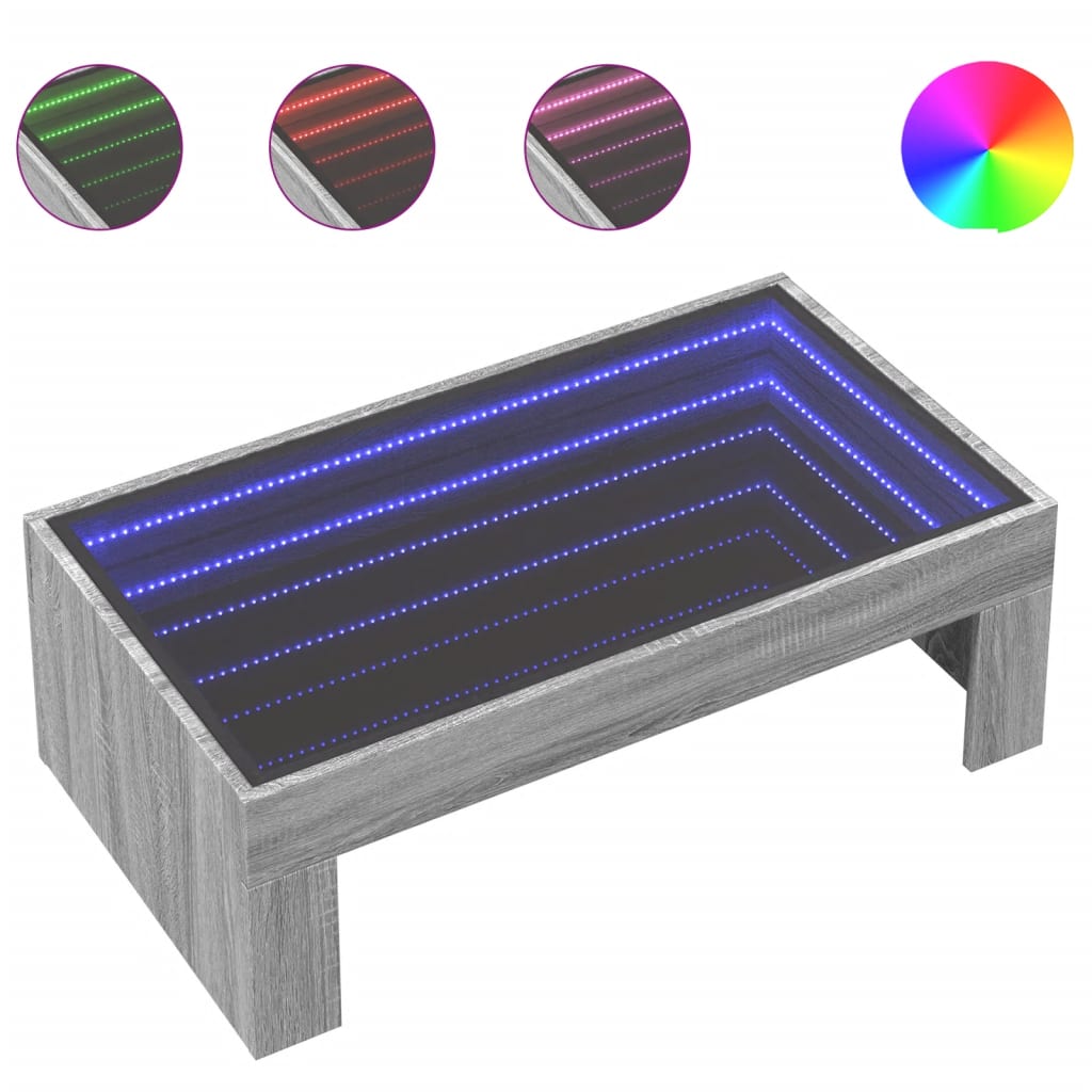 Table basse avec LED infini sonoma gris 90x50x30 cm - Tables basses