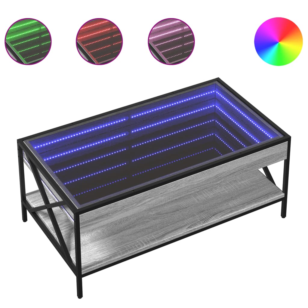 Table basse avec LED infini sonoma gris 90x50x38 cm - Tables basses