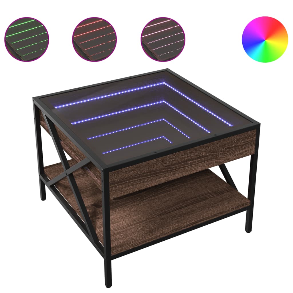 Table basse avec LED Infinity chêne marron 50x50x38 cm - Tables basses