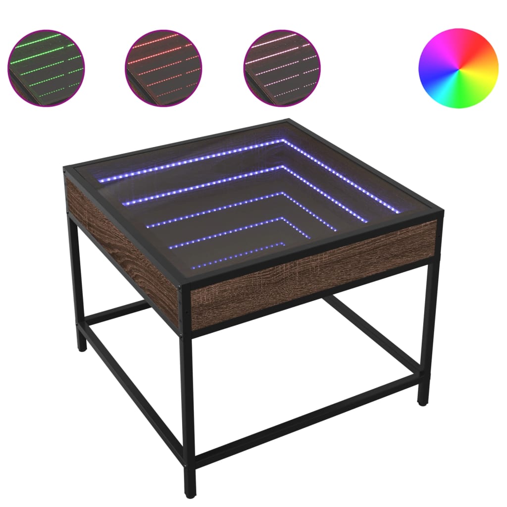 Table basse avec LED Infinity chêne marron 50x50x41 cm - Tables basses