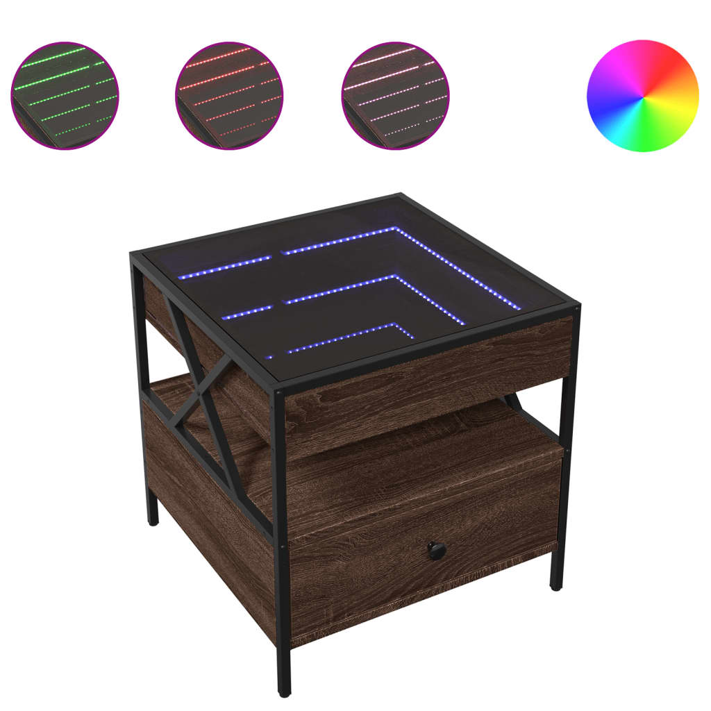 Table basse avec LED Infinity chêne marron 50x50x51 cm - Tables basses