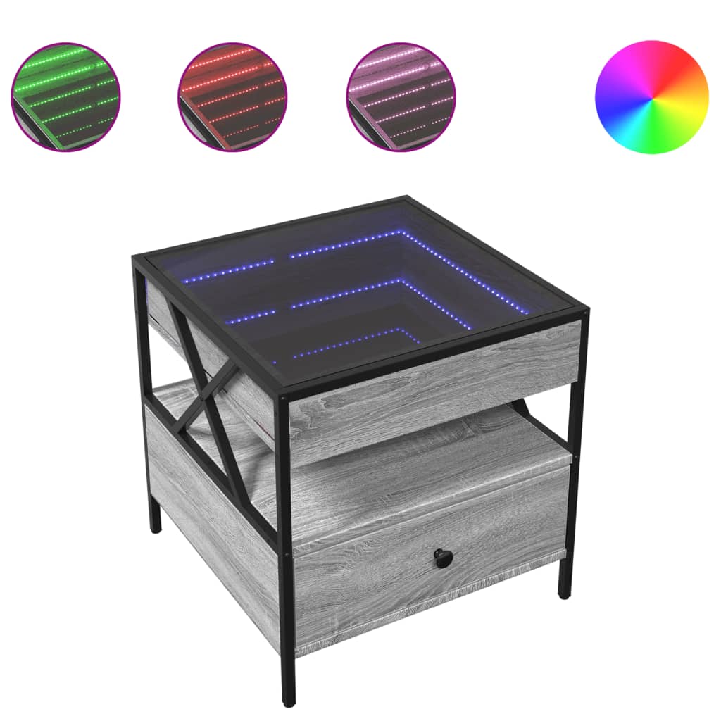 Table basse avec LED Infinity sonoma gris 50x50x51 cm - Tables basses