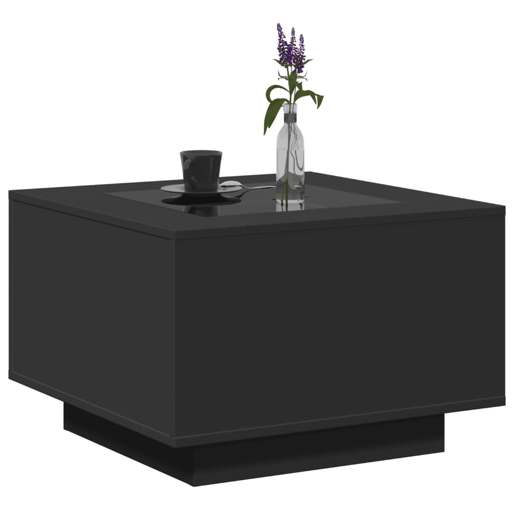 Table basse avec LED noir 60x60x40 cm bois d’ingénierie - Tables basses